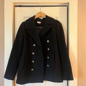 J. CREW | Black double-breasted wool-blend pea coat